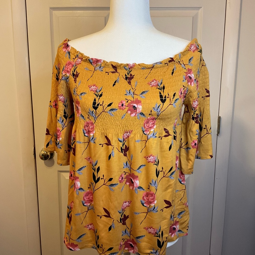 Floral Off-Shoulder Top in Mustard